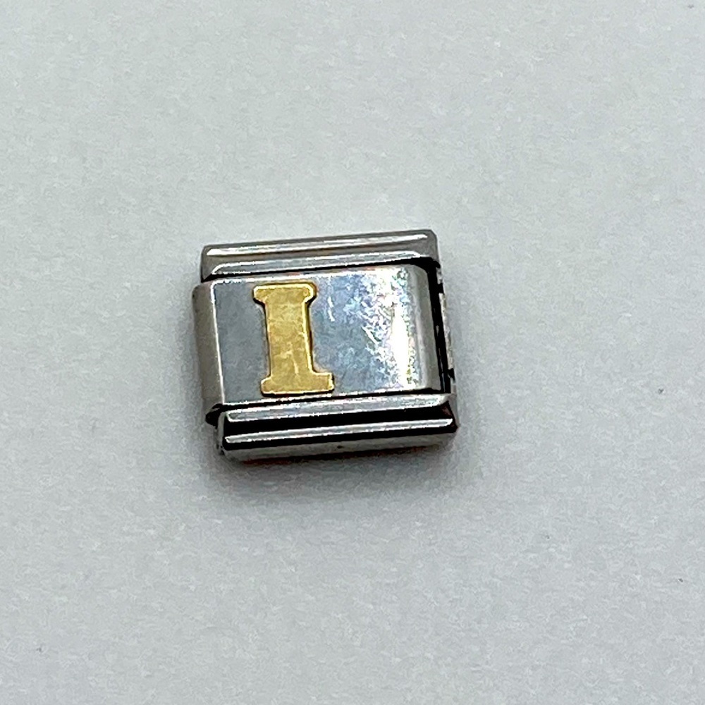 Zoppini 18k Gold Letter I Stainless Steel Italian Charm Link